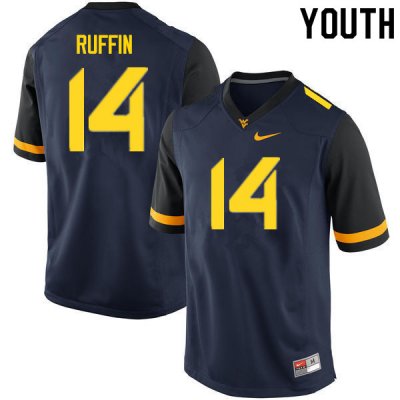 Youth West Virginia Mountaineers NCAA #14 Malachi Ruffin Navy Authentic Nike Stitched College Football Jersey HX15F07FX